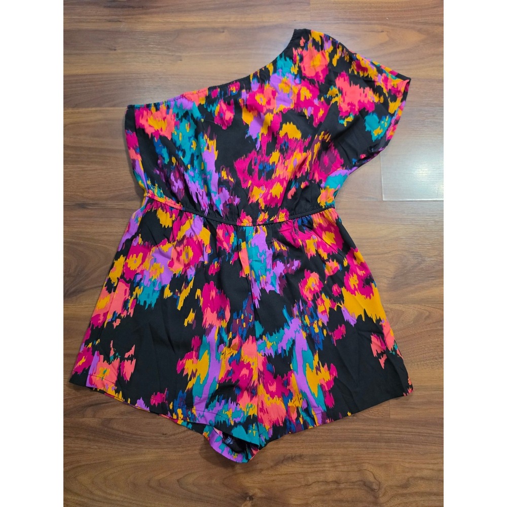 Excellent SHEIN Romper Size M Multicolor One Shoulder Abstract Print Romper